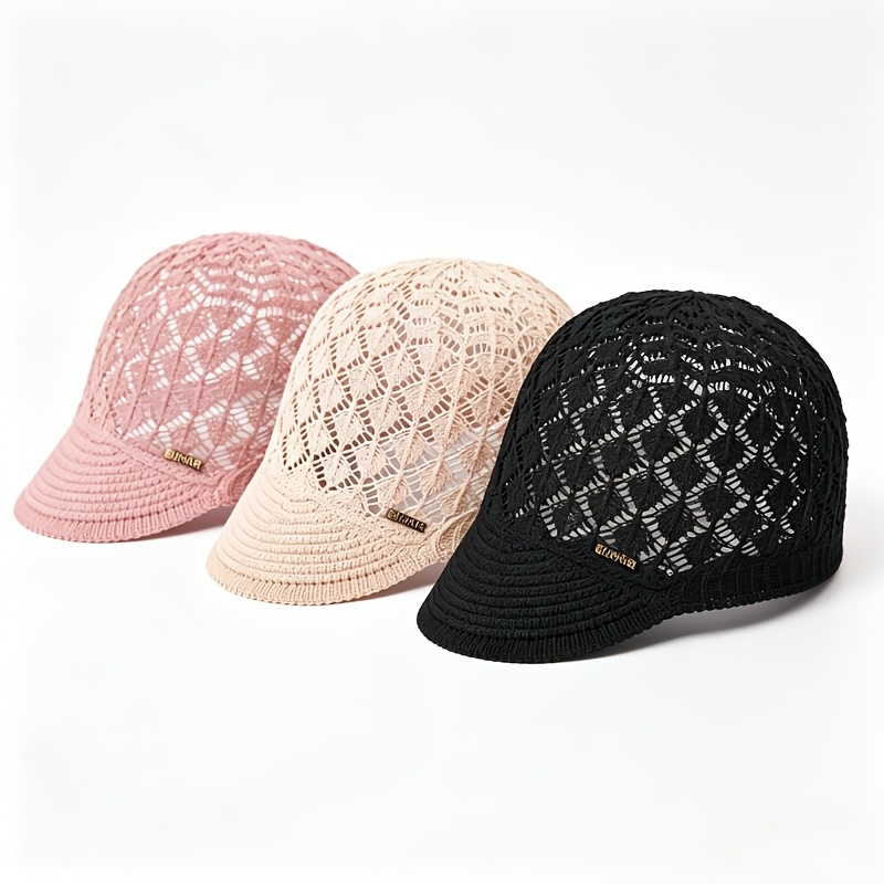 TEMU 3pcs Women's Hats With Niche Designs, Including Spring And Summer Hollowed-out Breathable Hats, Delicate And Versatile Berets, Suitable For '