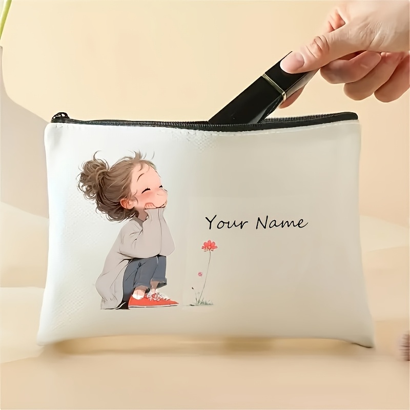 Custom Name Retro Cute Girl Pattern Makeup Bag - Toiletry Pouch - Pen Case - Gift Bag, Mothers, Daughters, , Teachers, And Essential For Graduation Season, & Other Holidays
