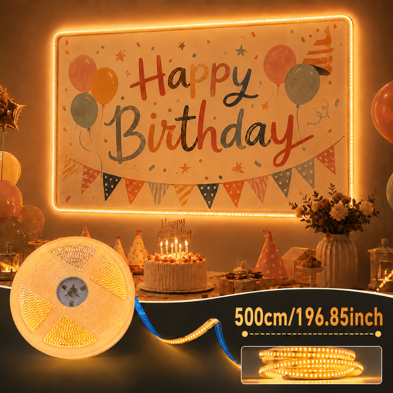 Cob Led Strip With Smart Phone App And Remote Control, Cuttable Design, Self-adhesive Backing Tape, Dimmable Brightness, Timer Function, Perfect For Home Decor, Party, Gift