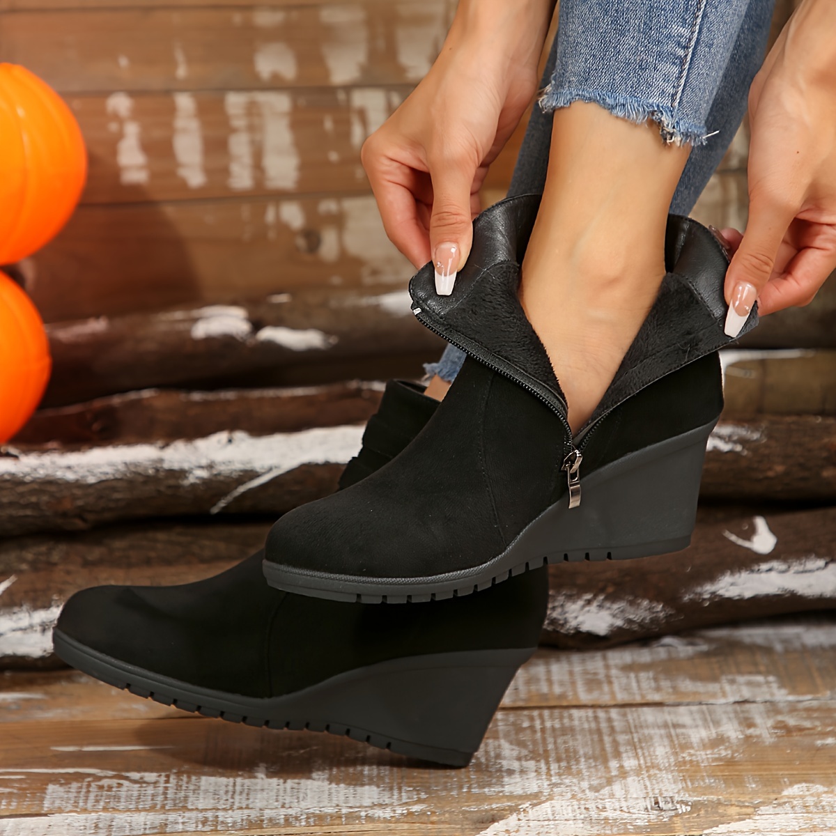 stivaletti foderati in pile donna tacco a zeppa punta Temu Italy