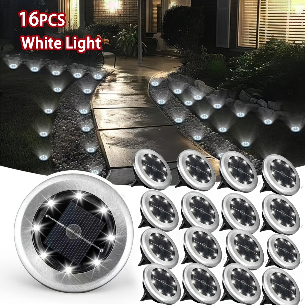 16 24 sets of 8 led outdoor solar small sized stainless steel floor lamps ip44 waterproof solar garden lights led landscape lights suitable for lawns courtyards decks   walkways and walkway lighting cold white warm white  