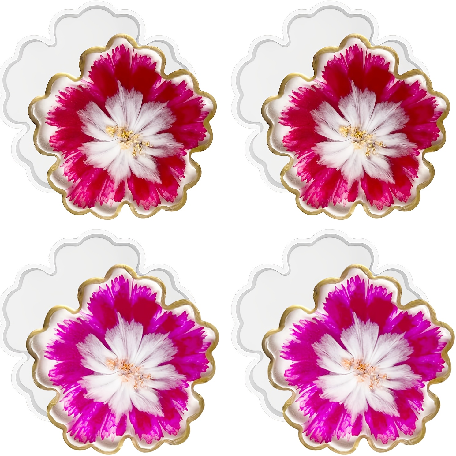 E-shop 4 Stk. 3,35 Zoll Blumen-Untersetzerformen, Untersetzer für Epoxidharz, Achat-Untersetzer, Tassenuntersetzer-Formen für Harzguss, Silikonformen