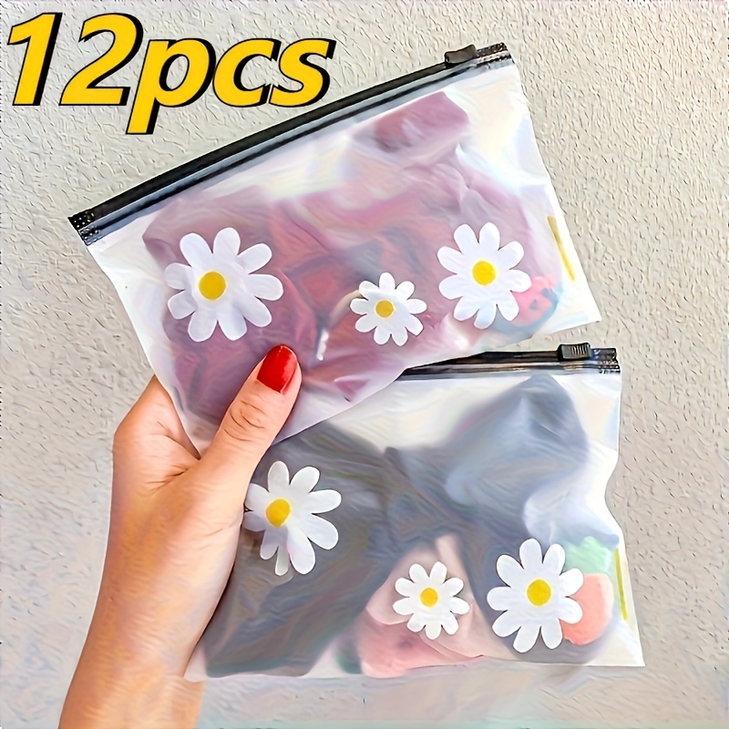 Image of 12 Pcs Cute Daisy Zipper Bags, Pvc Material Waterproof Secure Zipper Pouch, For Cosmetics/hair Accessories/travel Essentials Organization, Transparent Easy-clean, Cute Stationery Jewelry Storage Bags