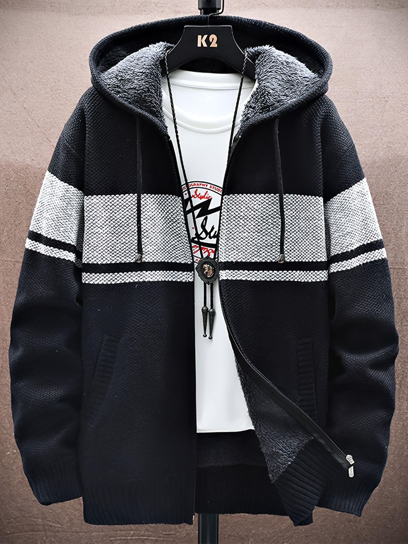 秋冬新款连帽拉链男士休闲长袖夹克外套百搭保暖外穿拼色款休闲男上衣 商品详情 3