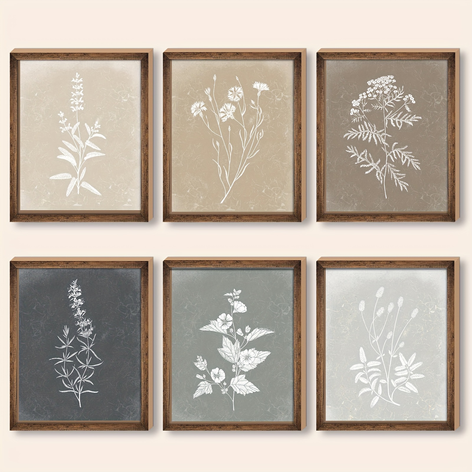

6 Pack Framed Wall Art Set Minimalist Plant Print Wall Decor Rustic Vintage Floral Wall Art For Farmhouse Home Kitchen Wall Decor, 9 X 11 In (vivid Giclee)