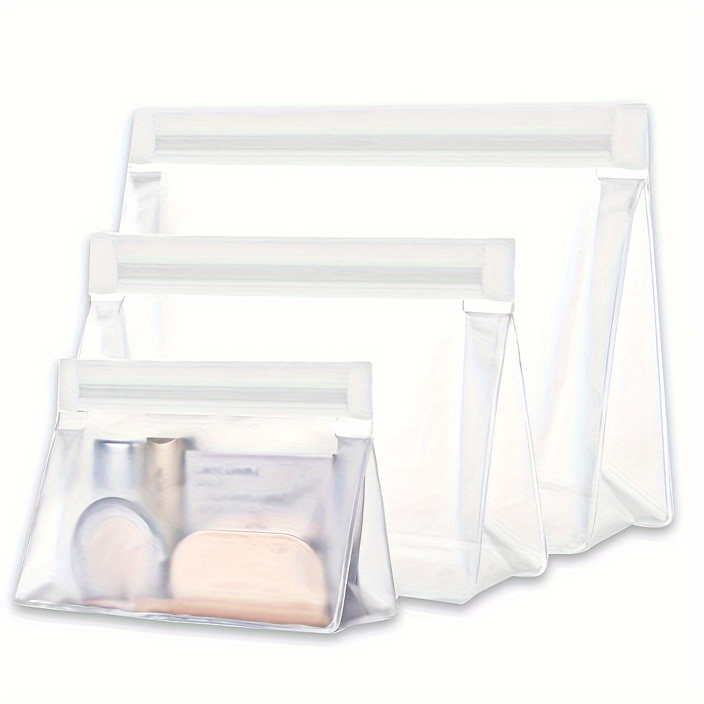 Image of 3pcs Set Of Leak-proof Transparent Travel Bags With Sealed Quart-sized Travel Bags, Reusable Transparent Makeup Bags, Flat Bottom, Peva Material, 1l 1m 1s