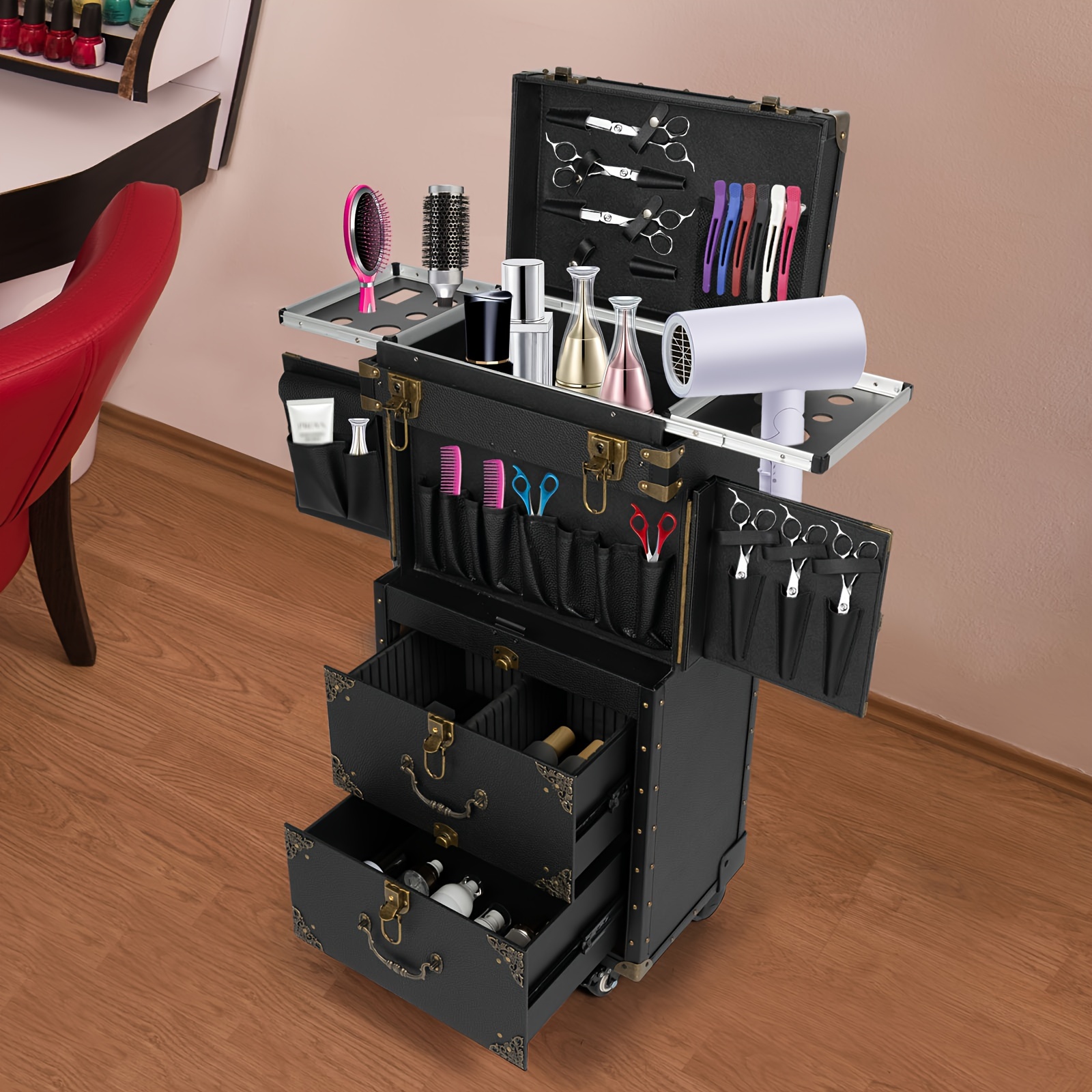 

4-tier Arbeitswagen Friseur Trolley Kosmetik Trolley Cart Salon Rollwagen