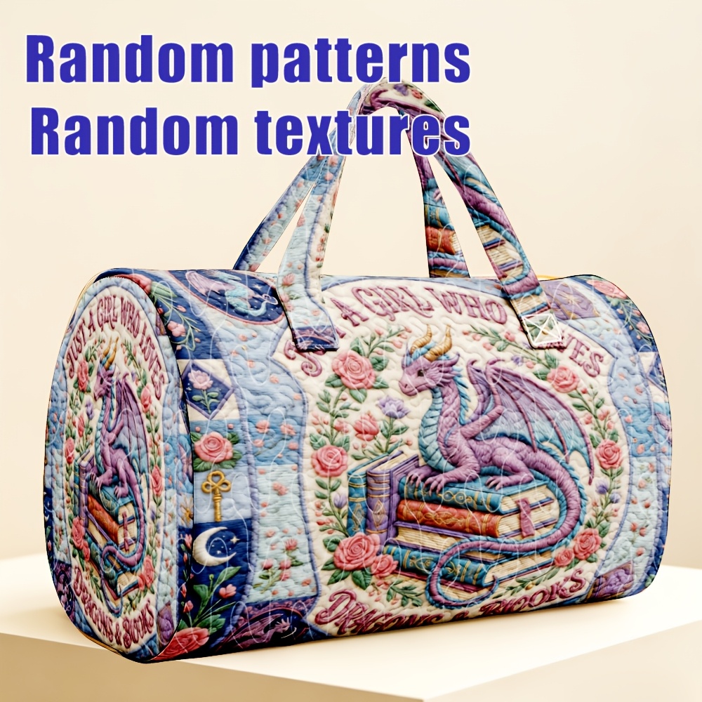 TEMU 1pc Purple Dragon And Book Rose Handbag, Women's Use, Random Print For Halloween Thanksgiving Christmas Gift