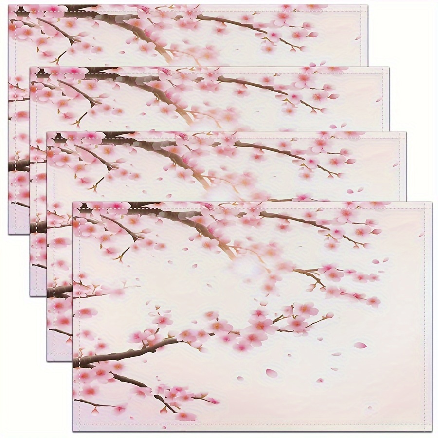 

4pcs Pink Cherry Blossoms Placemats Japanese Mats Placemat Placemats For Dining Table Indoor Outdoor Kitchen Floral Botanical Decor Table Place Mats 12 X 18 Inch