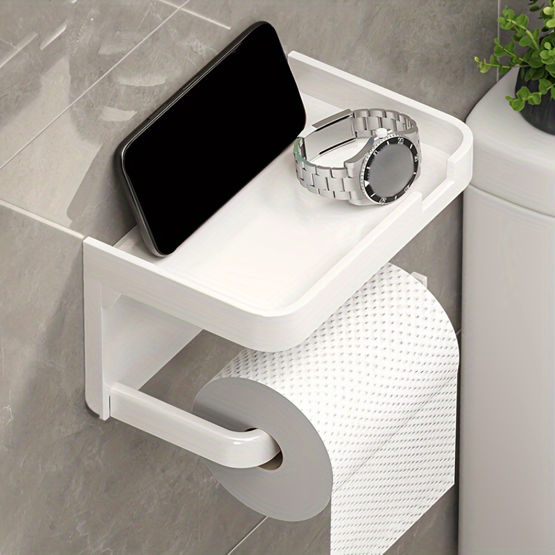 

Easy-install Wall-mounted Toilet Paper Holder With Phone Shelf - Space-saving Bathroom Organizer, Durable Plastic