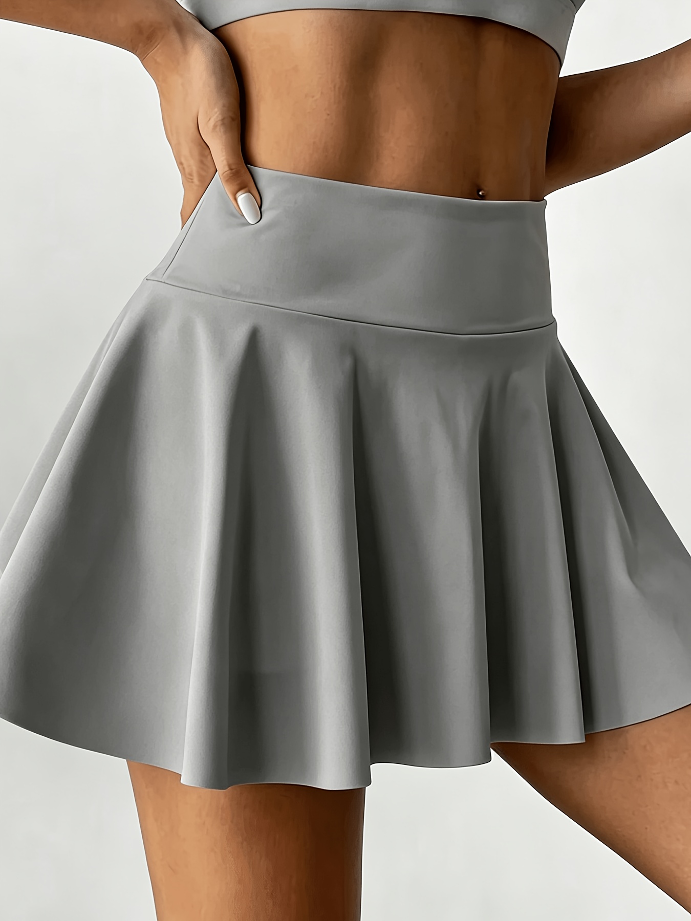 womens casual solid color skirt pants elastic high waisted tummy control midi skirt with built in safety shorts fashionable solid color versatile style for outdoor s and
