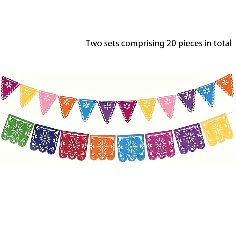 Image of 20pcs (2 Sets) Banners, Colorful Mexican Felt Banners For Festive Party Decorations, Suitable For De Mayo Celebrations And Indoor Or Outdoor Decor