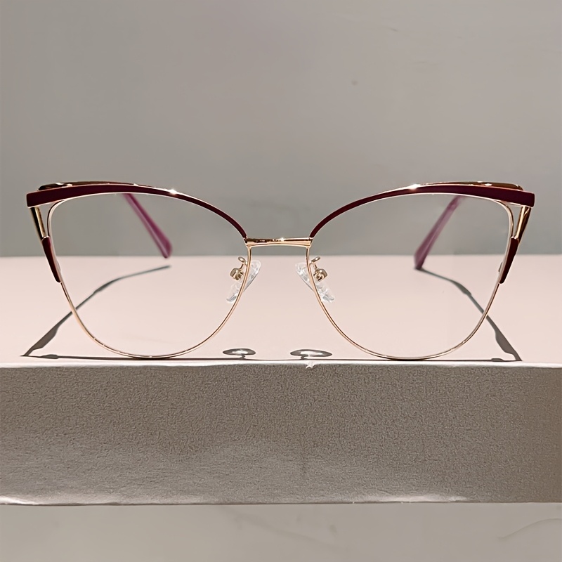 1pc Women New Cat Eye Shaped Glasses Fashion And Elegant Frame Design Advanced Metal Frame Red Eyeglasses