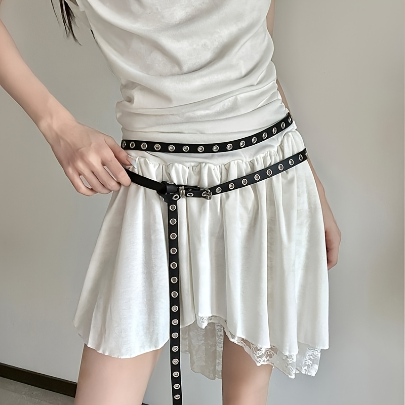 TEMU [hot ] 2-meter Super Long J Metal Hole Belt Spicy Y2k Versatile Black Waist Rope Jeans Dress Decorative Waist Rope
