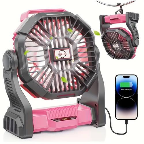 rechargeable lighting fan 3 in 1 electric camping fan with led lantern portable tent fan car rv fan with hook with timed rotation function for barbecue or travel operation fan