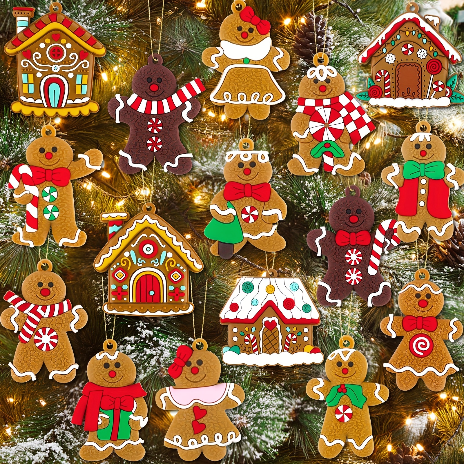 

16pcs Classic Gingerbread Man Hanging Ornaments Christmas Tree Hanging Decorations Used For Holiday Gifts Christmas Party Decorations Add Sweet To Your Christmas