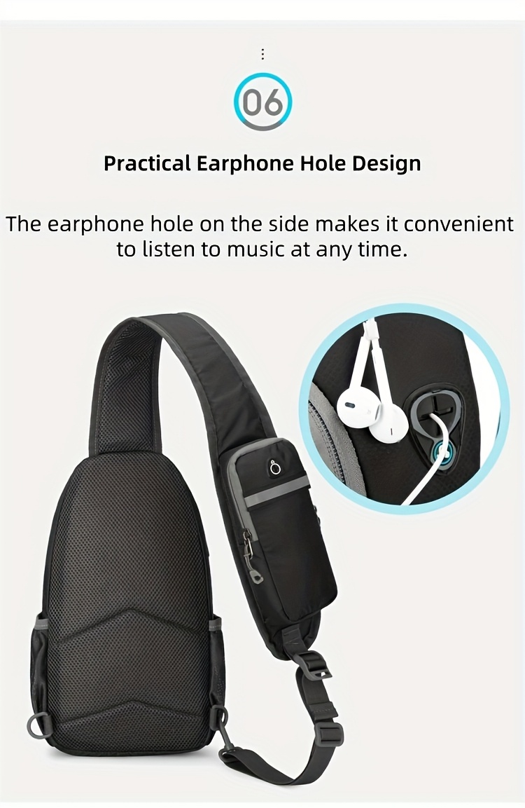 Sport Sling Bag for Men and Women - Large Capacity Crossbody Bag for Travel, Hiking & Daily Commute | Adjustable Breathable Strap, Multiple Pockets with Earphone Hole, Nylon.