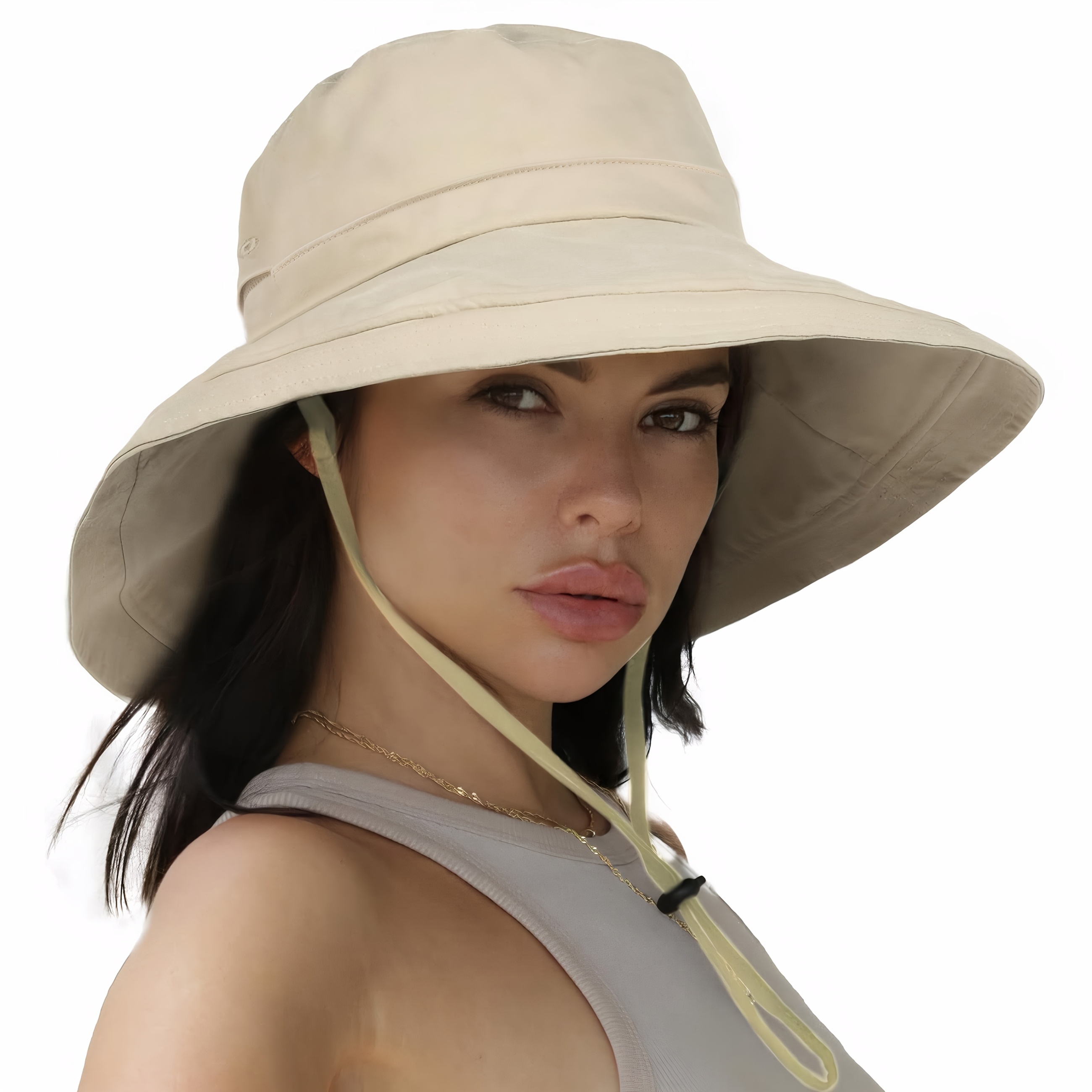 FUIPVGI Femmes Chapeaux De Soleil Chapeau De Paille Solaire Pour Femme à Large Bord,Chapeau De Plage Pliable Avec Mentonnière Réglable, Anti-UV Chapeaux Paille Pour Voyage Vacances (Khaki