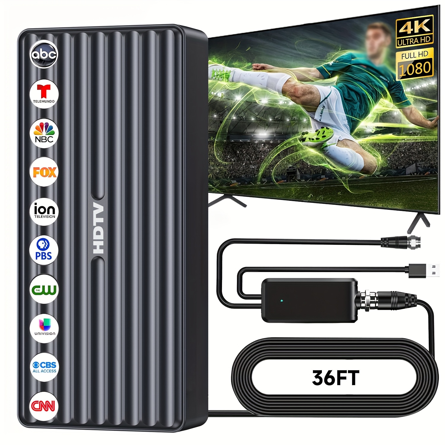 6000-Mile Outdoor TV Antenna - 4K HDTV Digital Antenna With 35DBI Amplifier, 50-80 Mile Range