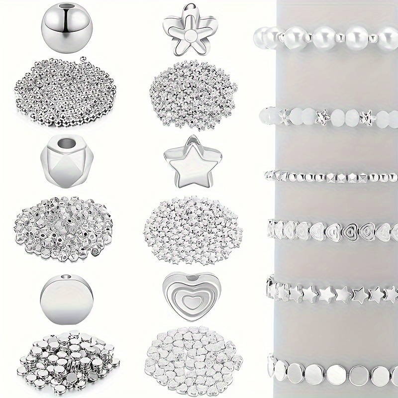 TEMU 1200pcs Spacer Beads Set Star Beads Round Ball Beads Round Multi Spacer Beads Heart Beads Flat Disc Beads Loose Beads Bracelets Earrings