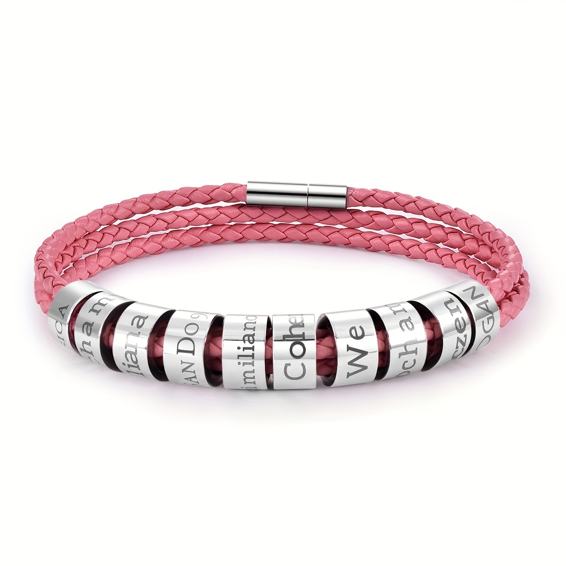 TEMU Personalized Woven Bracelets, Engraved Name Stainless Steel Bead Bracelets, Name Bracelets, Fashionable Accessories, Perfect Gifts For , Wives