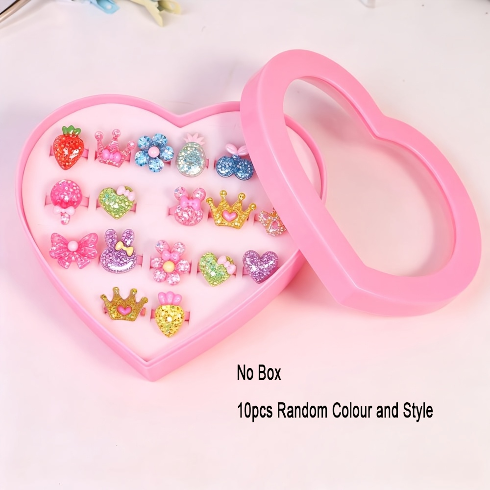 TEMU Set da 10 anelli da dito per bambini con paillettes scintillanti a tema cartone animato, anelli regolabili con design multicolore a , e corona,