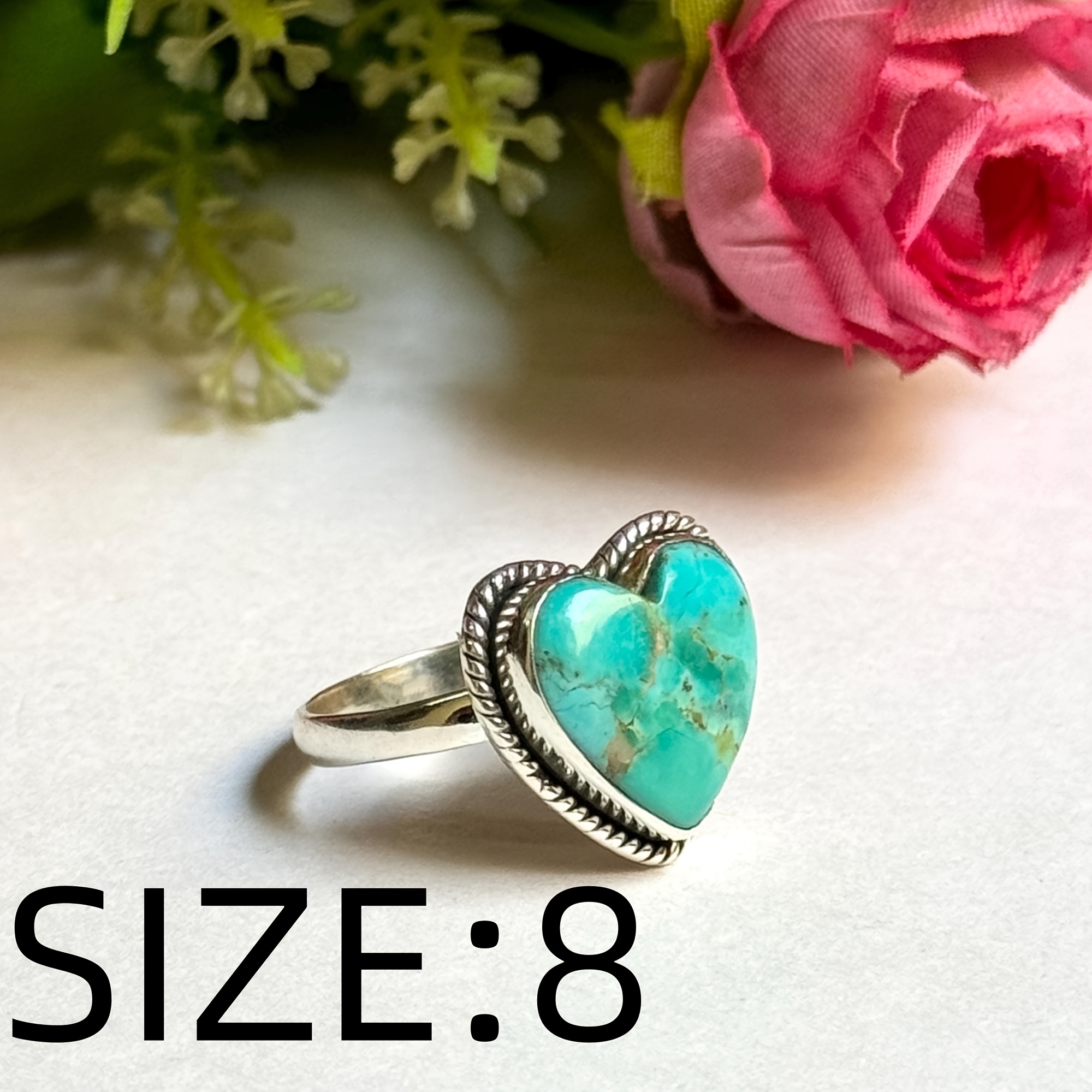TEMU 1pc, Bohemian Fashion - Copper Inlaid Turquoise, [retro Western Style] - Hand-inlaid Heart Turquoise - Unisex Fashion Ring, Suitable For Holiday