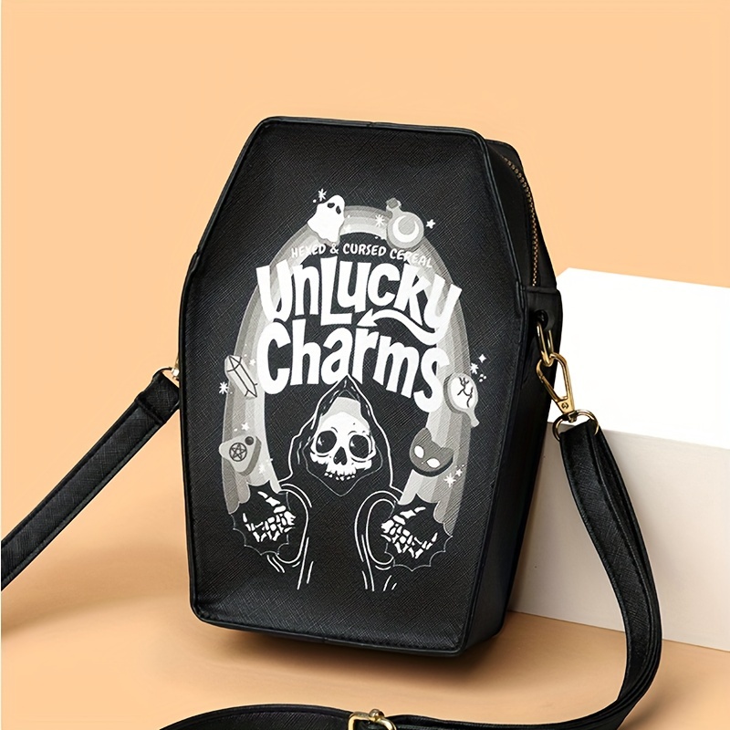 

Chic Halloween Coffin-shaped Mini Crossbody Bag For Women - Adjustable Strap, Zip Closure, Lightweight Leather Fashion Shoulder Purse, Small Crossbody Bag