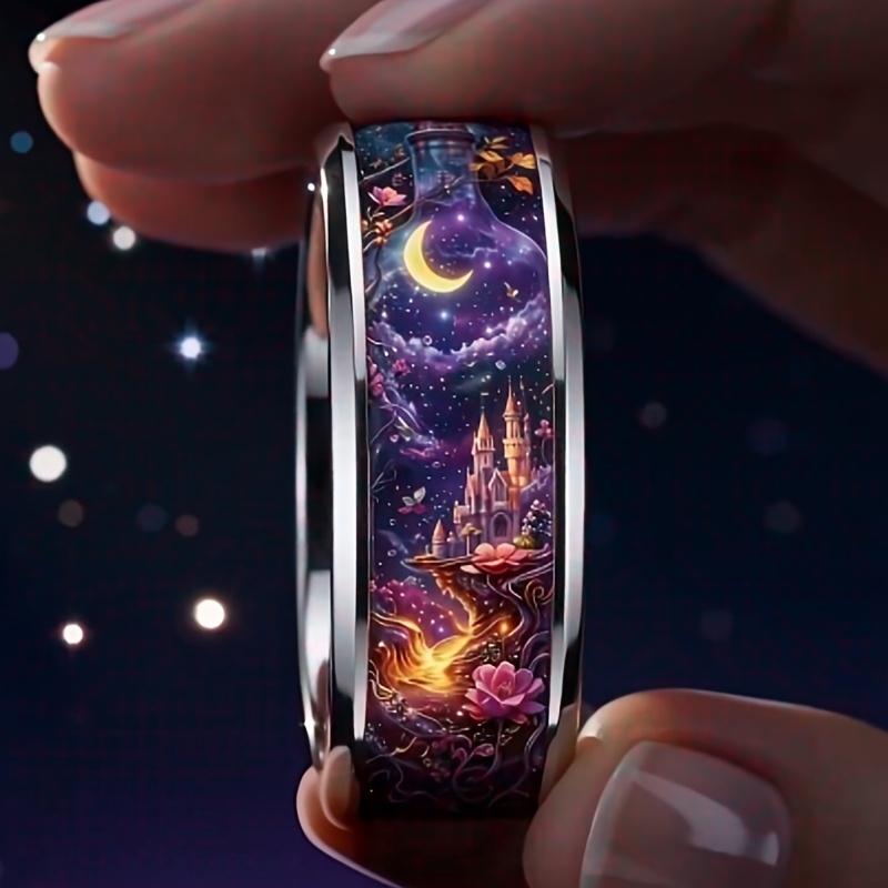 Dreamy Unisex 304L Stainless Steel Wish Bottle Ring with Star and Moon