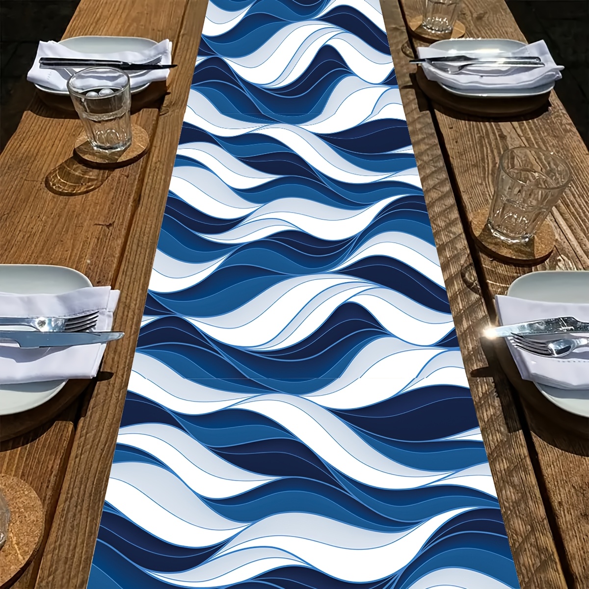 

1pc Bohemian Polyester Table Runner, Rectangular Table Banner, Woven Kitchen Dining Decor, Festive Room Decoration, Party Supplies, Gift - Blue