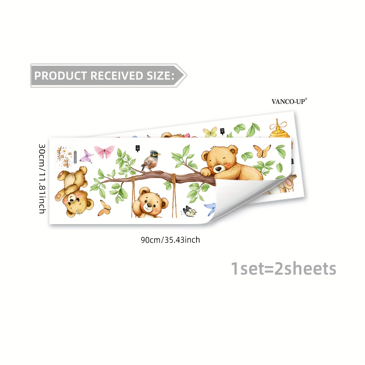 Image of A Set Of 30*90cm*2pcs Tree Branch Bear Wall Stickers For Bedroom, Living Room, Bathroom Background Wall, Decorative Wall Sticker M19049