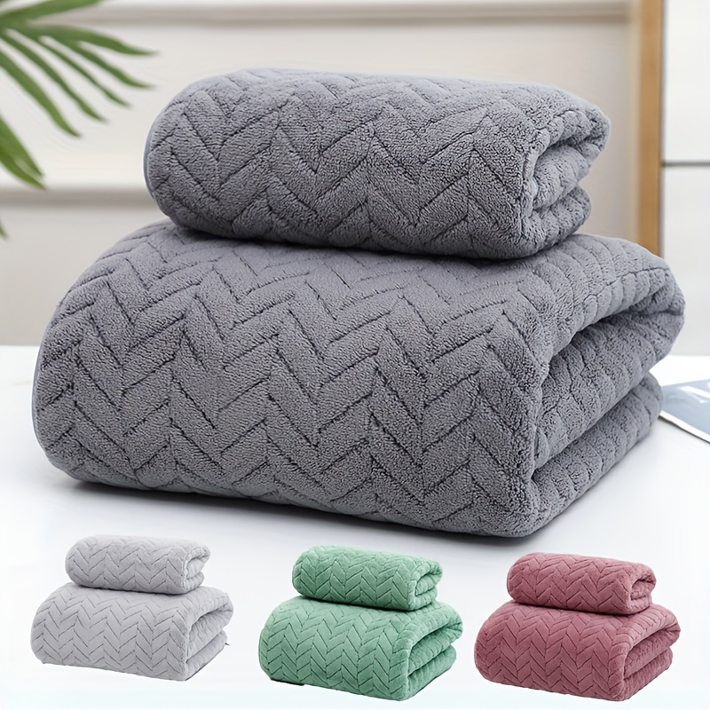 

cozy Comfort" Luxury Coral Fleece Towel Set - 2pc, Soft & Absorbent Bathroom Towels Including Bath (27.56x55.12") And Palm Towel (13.78x29.53")