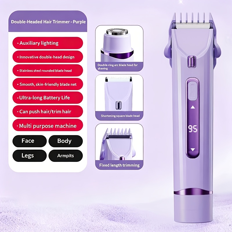Image of 2-in-1 Electric Hair Trimmer & Shaver For Women, Usb Rechargeable, 3/6mm Guards, Safe Body Hair Removal For Armpit Leg Bikini