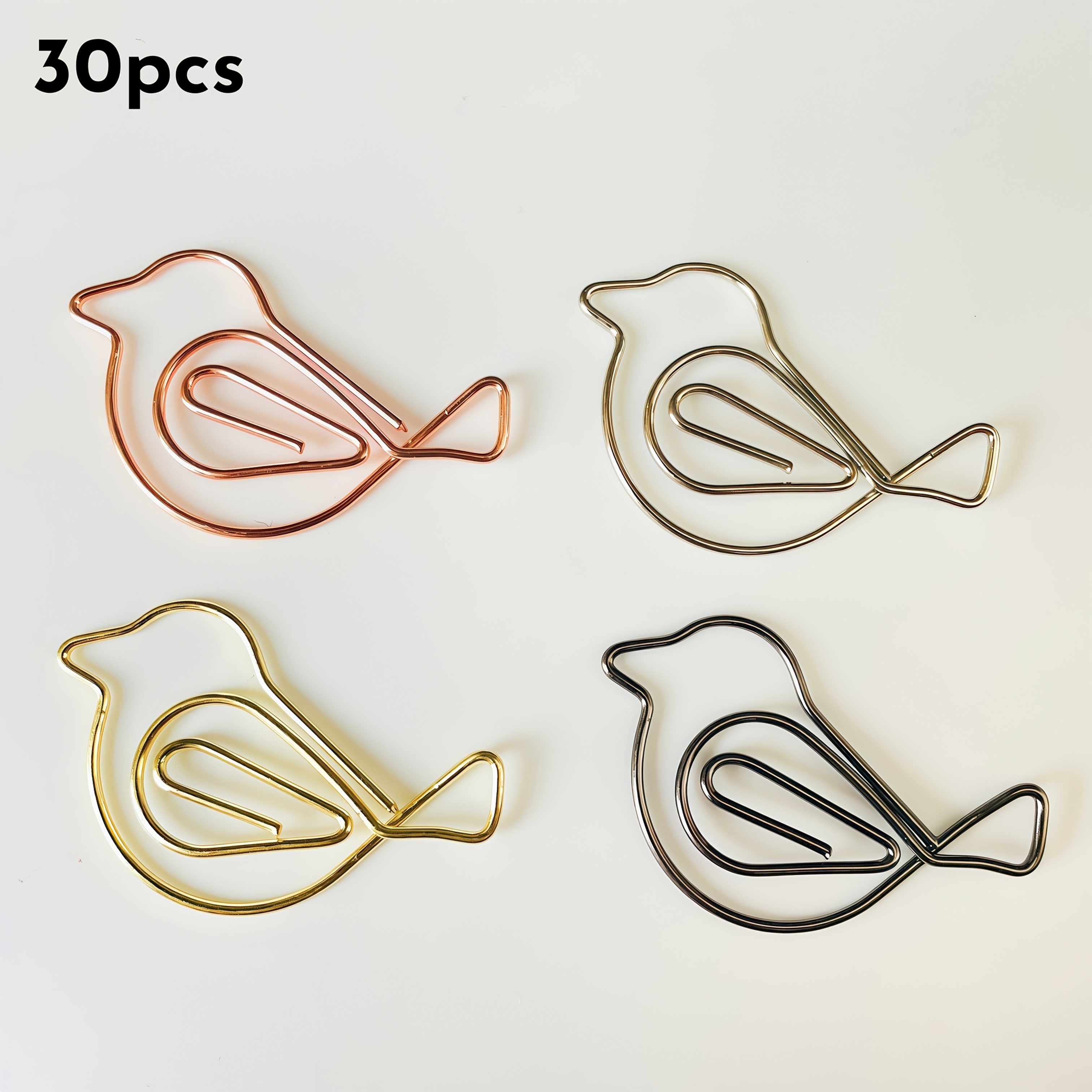 Small Bird Magpie Shaped Paper Clips 30/60/80/100/200pcs Metal Paper Clips Bookmark For Office Supplies, Wedding, Coworkers And Gifts(silvery, Golden, Black And Rose Golden Color)