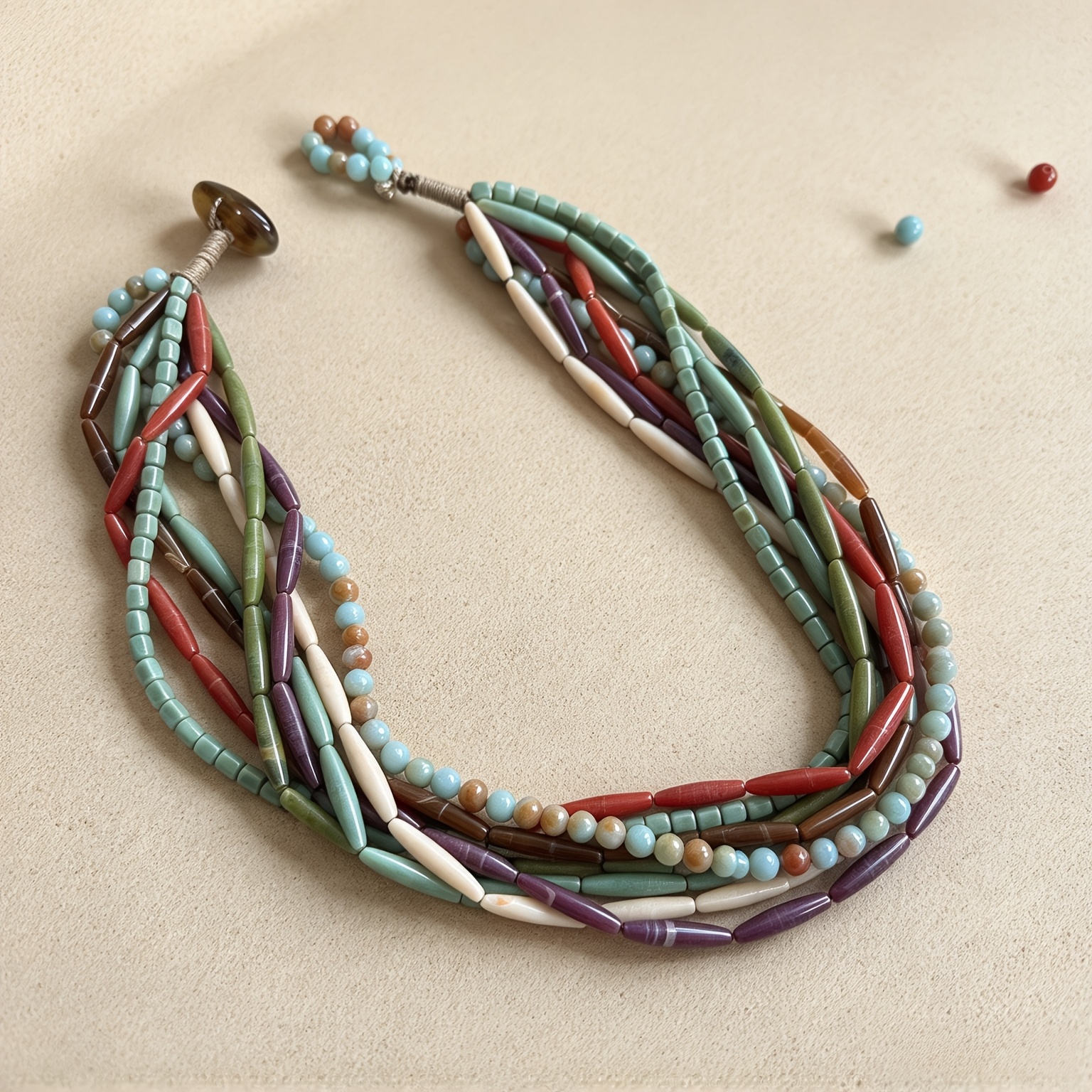 Bohemian Multi-Layer Beaded Necklace with August Birthstone