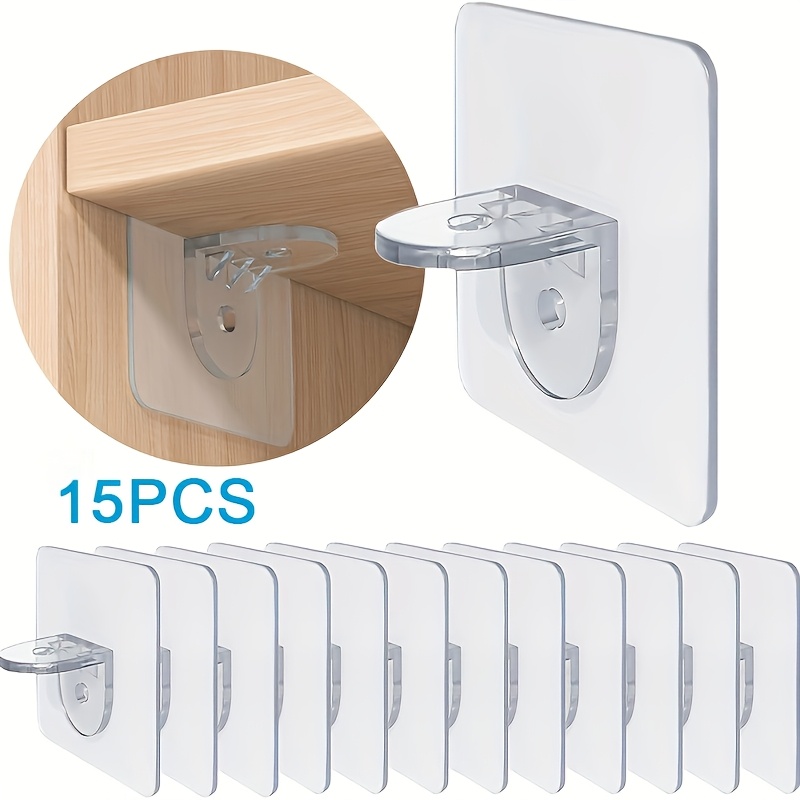 15pcs Of Pp Adhesive Hooks And Shelf Brackets, No Drilling Required, Seamless Design, , Wall-mounted, Stylish For Closet Organization, Shelf Support Hooks, Utility Hooks