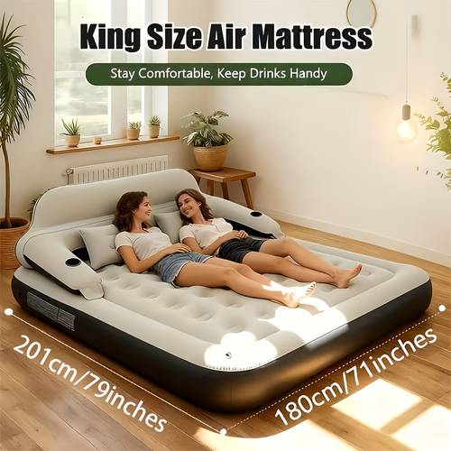 luxury inflatable sofa bed with detachable backrest pillows and cup holders suitable for indoor outdoor use ideal for camping weddings living rooms bedrooms and festivals easy to assemble space saving sofa bed