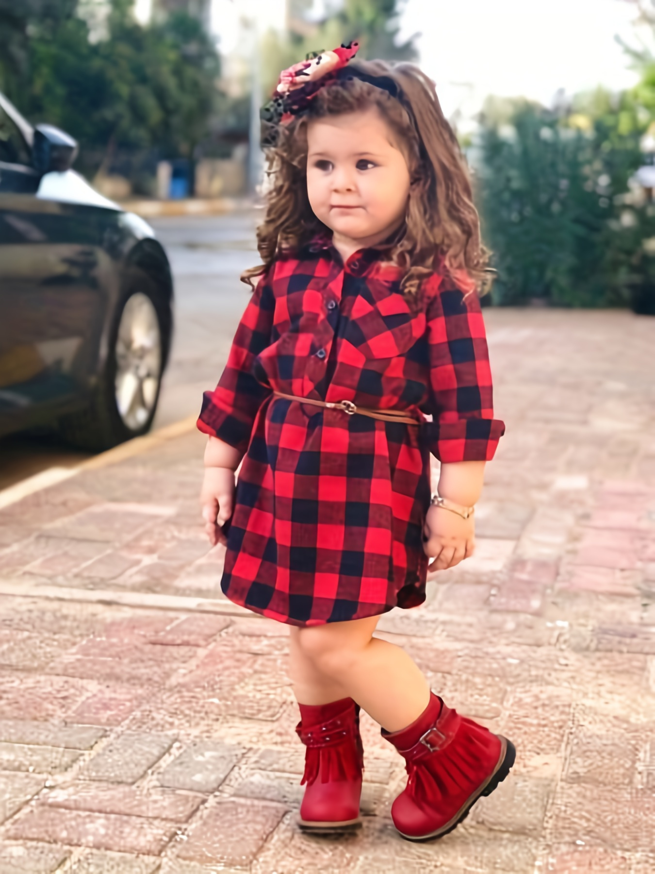 Months Years Toddler Baby Girl Fall Winter Clothes Little Girls  Dresses Long Sleeve Black Red Christmas Outfit Cute T-Shirt Dress and Belt