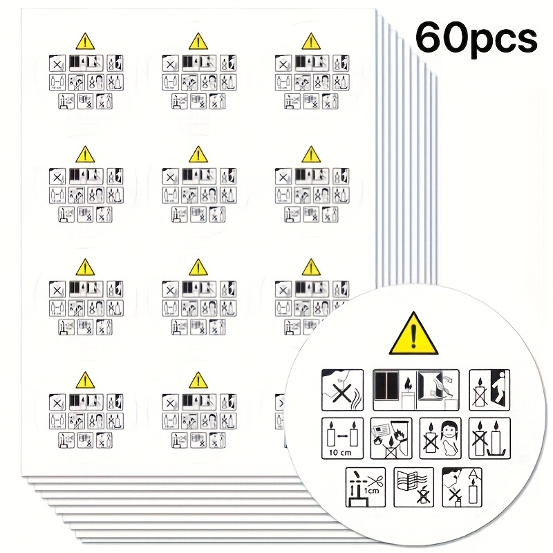 24/60 White Candle Warning Label Stickers, Handmade Candle Diy Label Stickers, Candle Safety Label Stickers