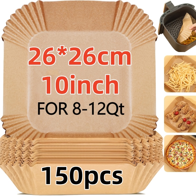 TEMU 150pcs 10-inch Disposable Air Fryer Liners - Square Parchment Paper Liners, Heat Resistant , Unbleached Liners For Air Fryer, Oven, Baking,