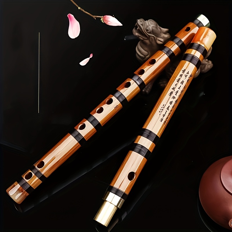 1pc professional bamboo flute for beginners adults handcrafted traditional chinese musical instrument with 6 holes   golden accents natural bamboo flute for traditional music    