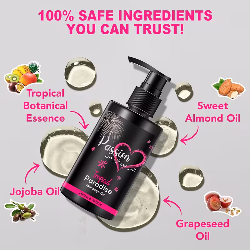 زيت تدليك الجنة بالفيتامينات والمعادن - تغذية عميقة وترطيب بلون بيج فاتح، انزلاق لطيف وسلس، خفيف الوزن وغير دهني - مثالي للتدليك الزوجي تفاصيل المنتج 2