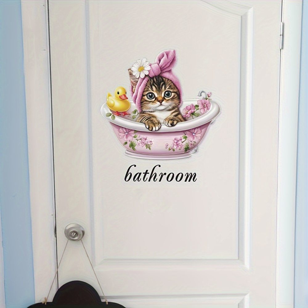 Image of Cat Bathing Bathroom Bedroom Living Room Entrance Dormitory Home Decor Wall Stickers