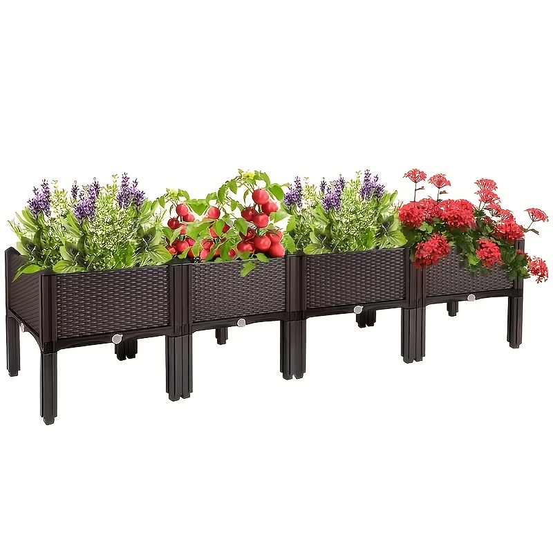 TEMU Fioriera da giardino rialzata con gambe, 1/2/3/4 pezzi, contenitore tradizionale in plastica intrecciata, perfetta per il giardinaggio - per