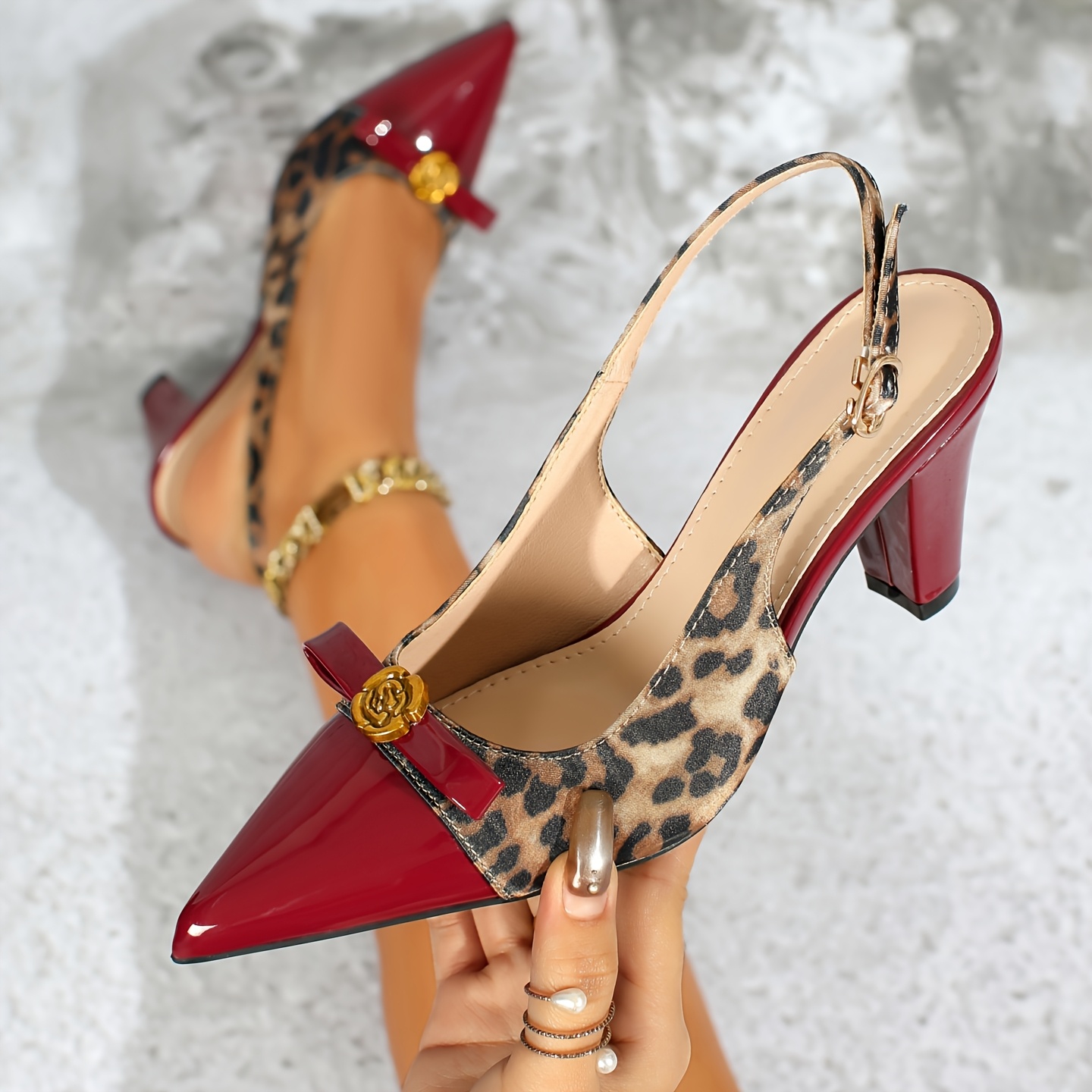 TEMU Zapatos de mujer de moda, , tacón , estampado de leopardo, tono, punta, , sin cordones, zapato individual para todas , elegante, sin espalda,