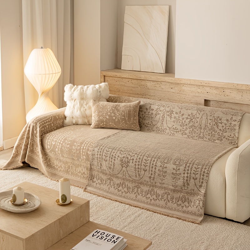 1pc BYFANG European Luxury Floral Chenille Sofa Cover with Fringe Trim - -Piece Pet-Friendly Sofa Protector Suitable for 1-4 Seater Sectional Sofas, Fringed Edges, Machine Washable Cover Fits for Single/Double/3-Seater/4-Seater Couches