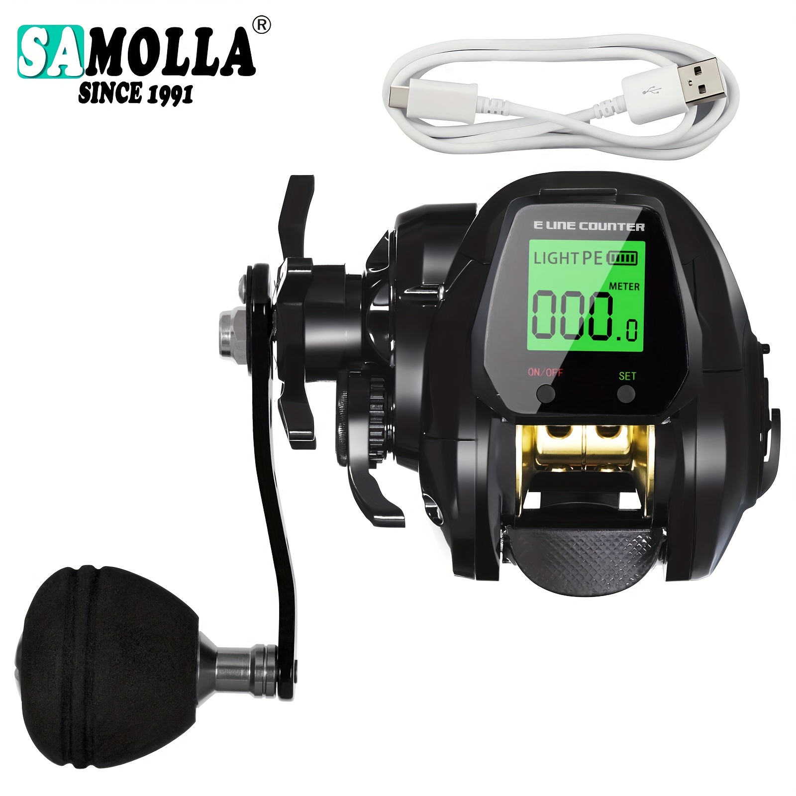 TEMU Samolla Large Screen Digital Display Water Drop Wheel Usb Charging Real-time Display Wire Length 7.2:1 Gear Ratio 10kg Brake Anti-seawater Fish