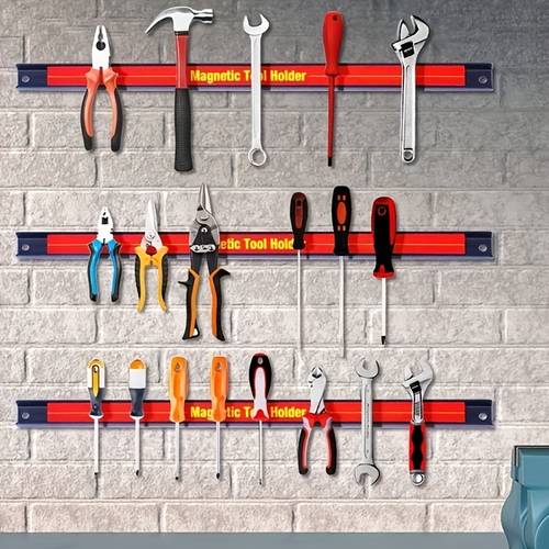 heavy duty magnetic tool with adjustable height wall mounted tool shelf magnetic hanging organizer suitable for wrenches sockets screwdrivers pliers garage workshop storage with magnetic base tool slots for storage