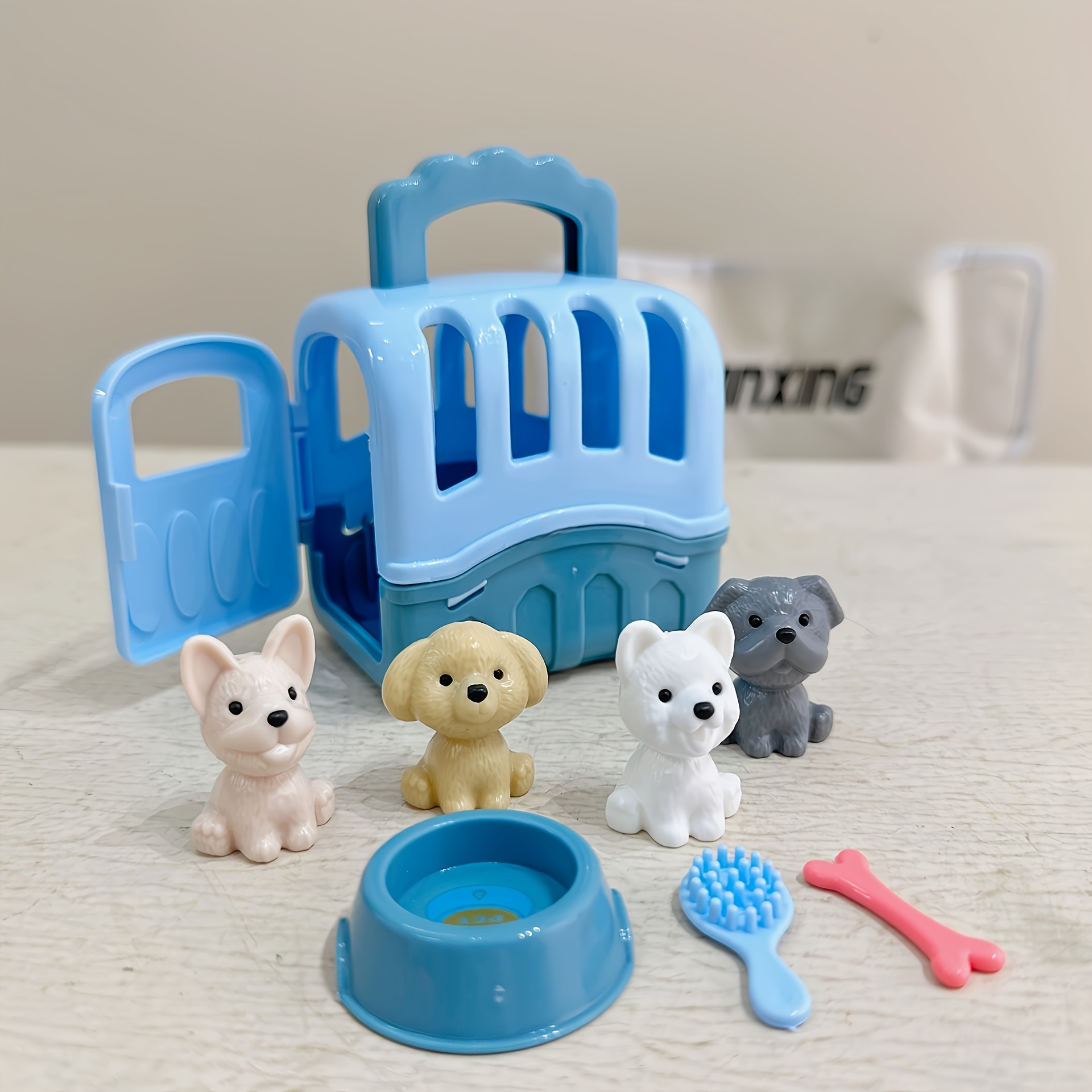 8pcs colorful plastic dog crate playset miniature dog Temu New