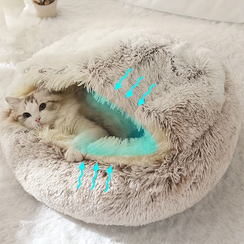 plush round cozy cat house and condo semi enclosed cat bed shell for cats and small   Product details 0